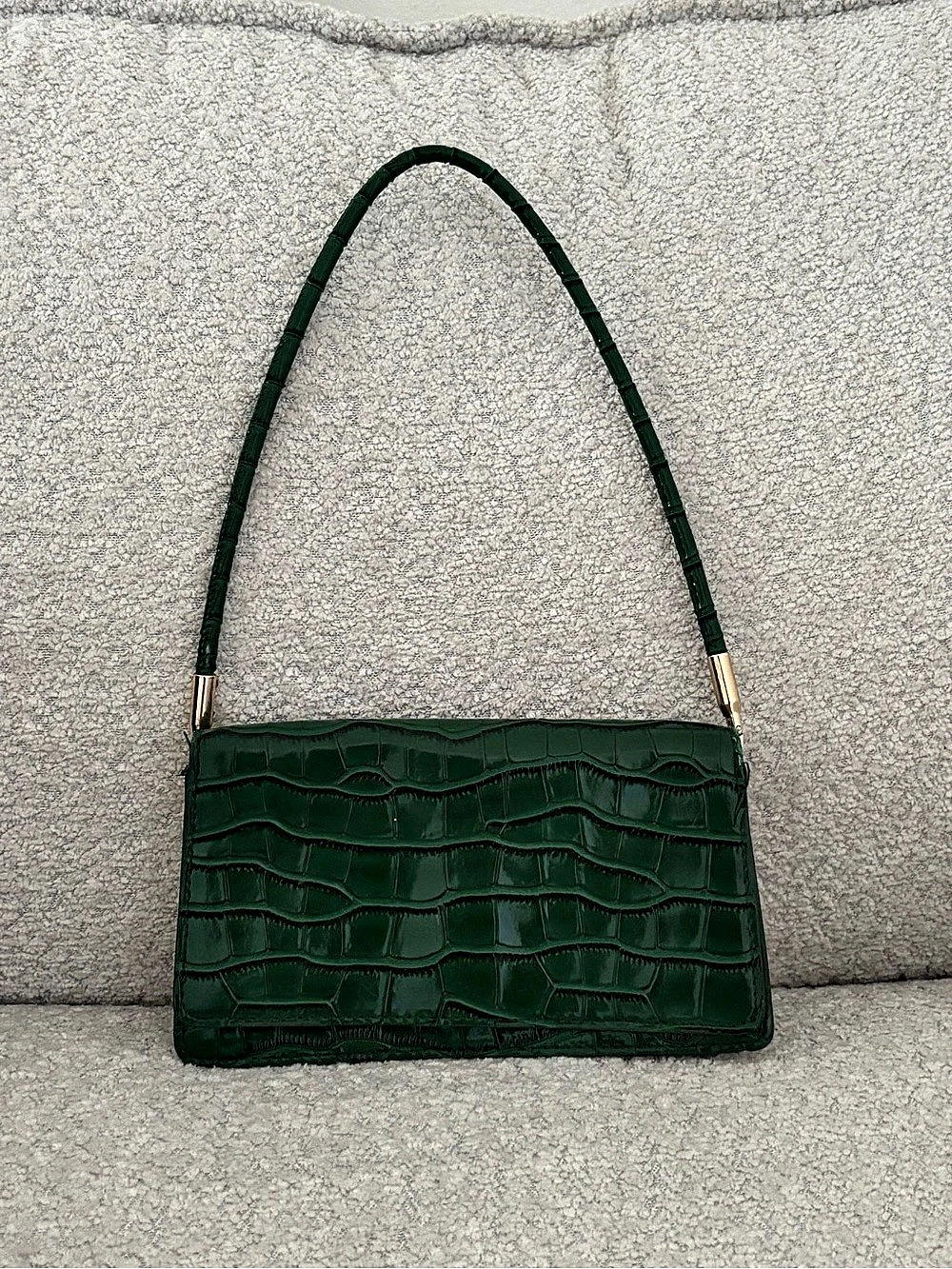 Green Crocodile-Embossed Shoulder Bag